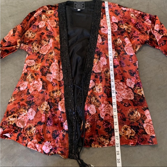 Johnny Was Billie Kimono cardigan Medium Floral Velvet tassel Sequins Blazer - Picture 12 of 12